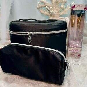 Rushi 2-pc. Black Satin Train Case and 3-pc. Brush Set
